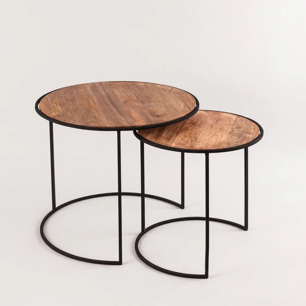 Modern Wooden Nesting Tables Extendable Storage Sturdy Metal Frame Movable Adjustable Height Home Furniture Living Room Bedroom