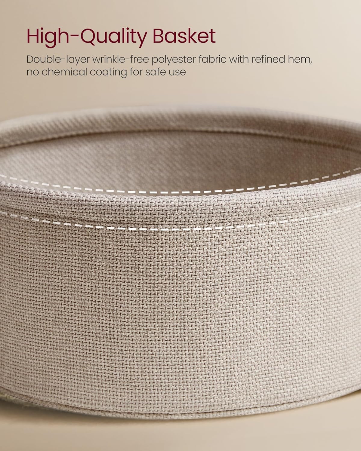 Modern Bamboo Coffee Table with Storage and Fabric Basket Round Design for Living Room (Metal Frame)