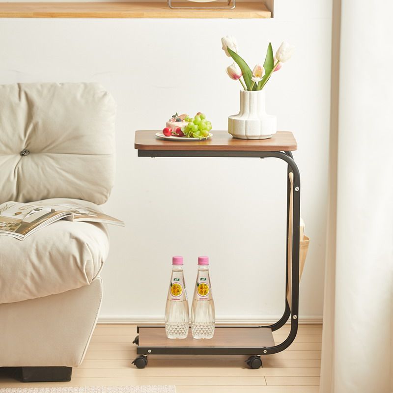 Modern Simple Bamboo Living Room Furniture Bedside Storage Rack Movable Wheels Wood Panel Style Convertible Console Table
