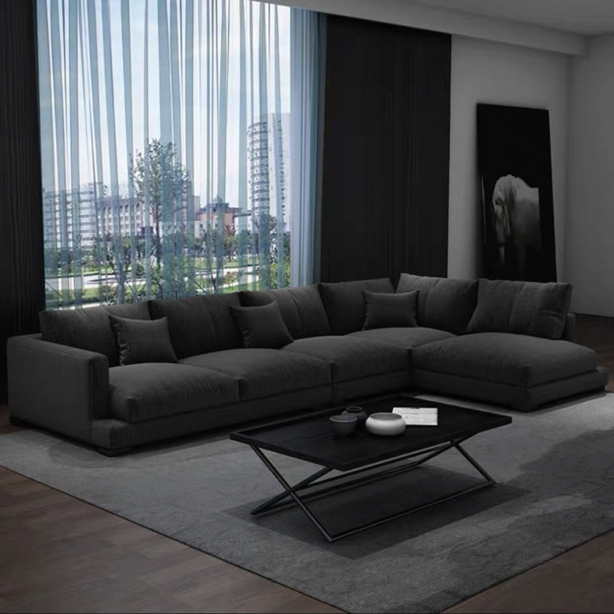 Zayshine Italian Modern Minimalist Luxury White Linen 5-seater Living Room Sofa Set L-Shape Modular Villa Apartment Corner Sofa
