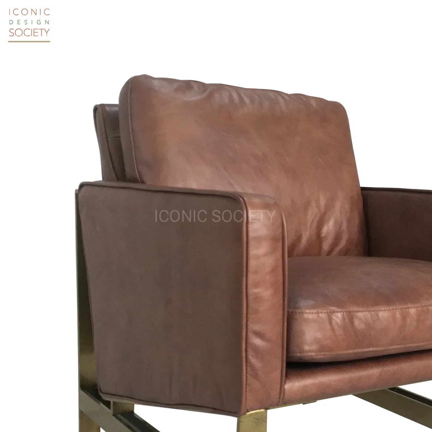 Handmade OEM Manufacturing Living Room Home Furniture Metal Frame Stylish Single Chair Leisure Sofa Set Genuine Leather Accent Armchair