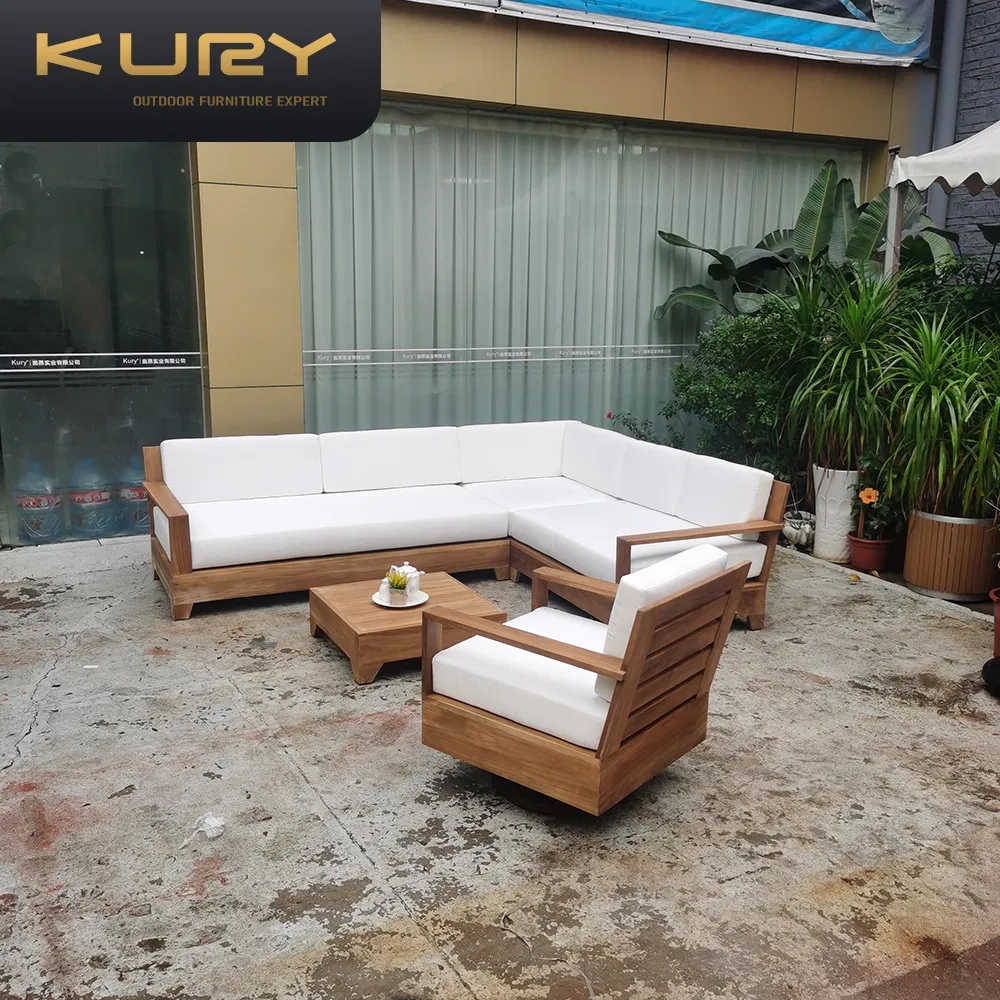 Wholesale Waterproof Furniture with Cushions Living Room Balcony Patio Hotel Teak Wood Garden Sectional Outdoor Sofa