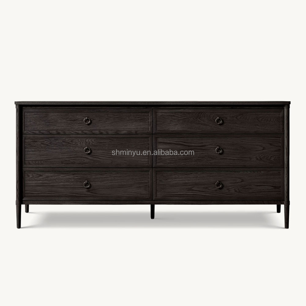 Luxury Modern 6-Drawer Oak Dresser Solid Wood Chest of Drawers for Home Bedroom Furniture Storage Features