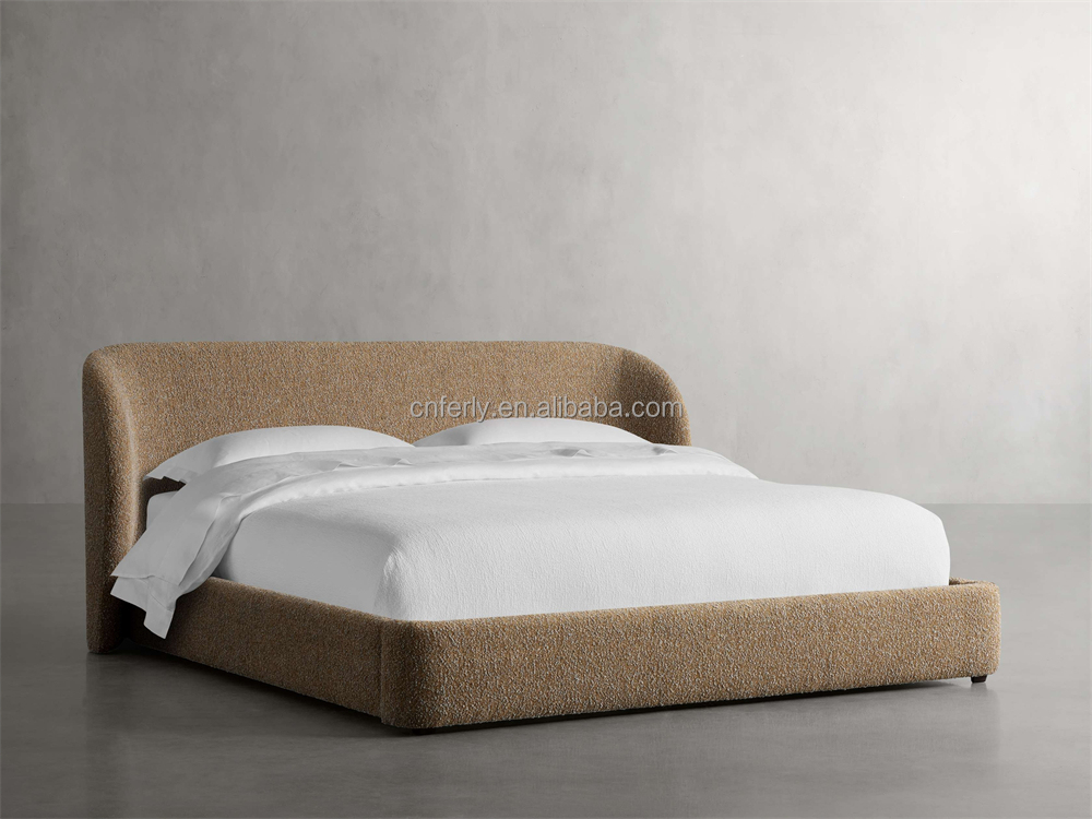 FERLY Modern Bedroom Furniture Home Furniture Queen King Bed Frame Up-holstered Fabric Beds