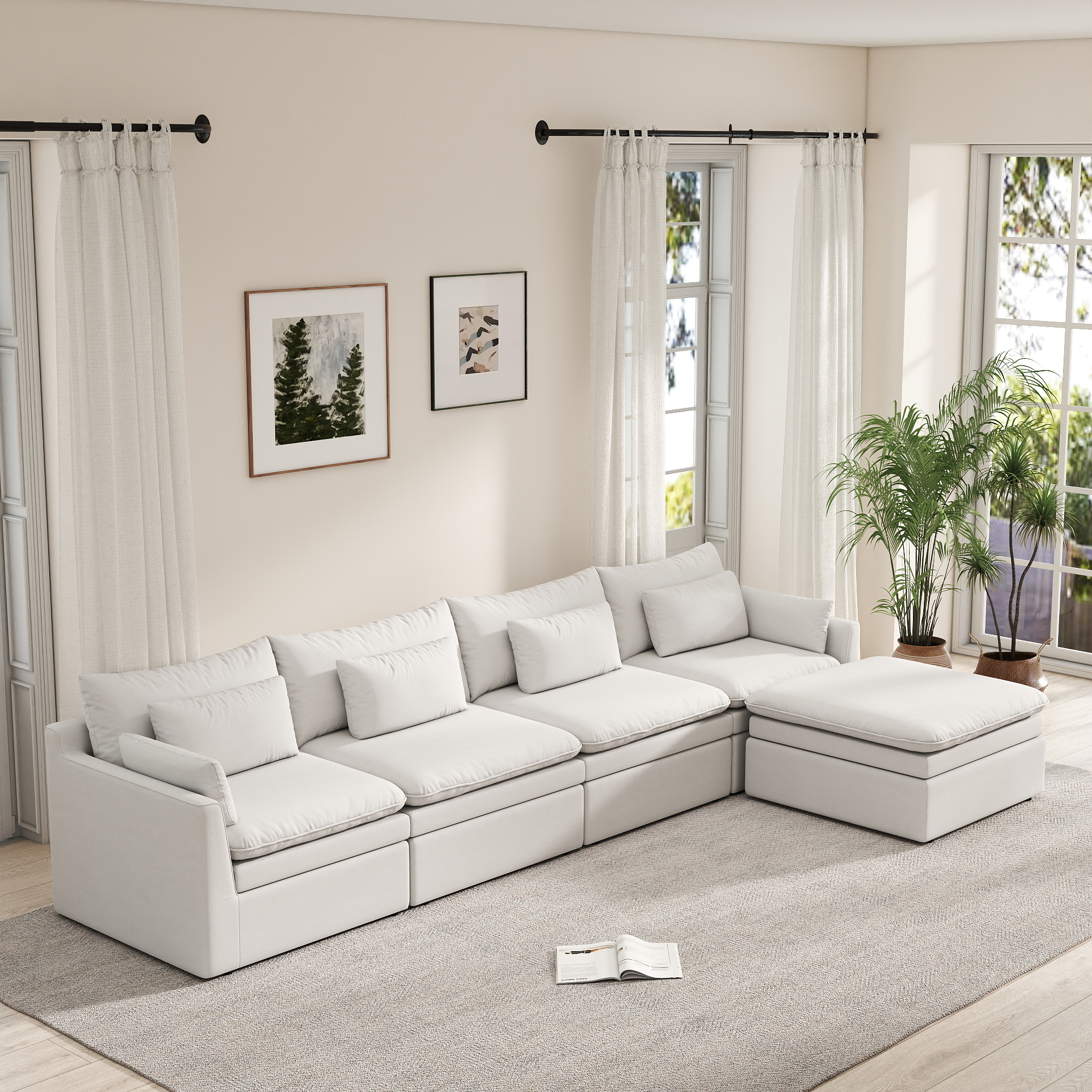 VOXHOME Modern Free Combination Microfiber Fabric Cloud Sofa Quality Sponge Modular Sectional Living Room Furniture Sofa Set