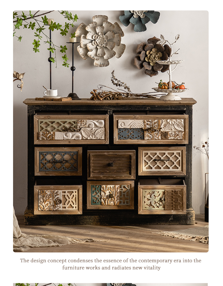 Luxury European Vintage Living Room Cabinets Carved Drawers Adornment Ark Wood Chest Buffet Sideboards Display Cabinets