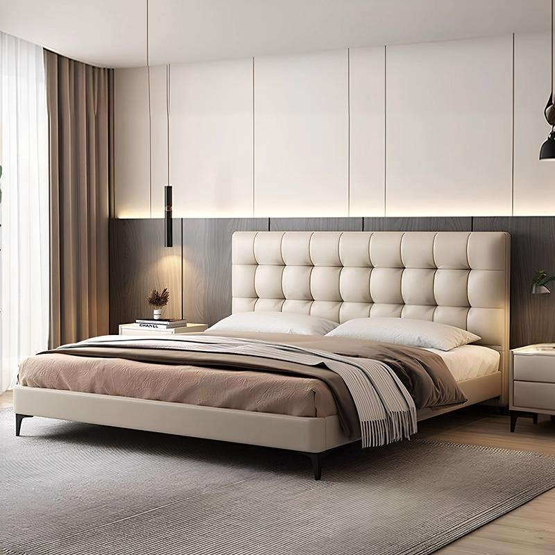 Modern Luxury 1.8m King Size Bed 100% Solid Wood Air Pressure Storage Tatami Soft Upholstered Bed Leather for Home Hotel Wedding