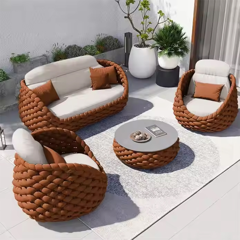 New Arrival Luxury Modern All Weather Outdoor Furniture Patio Garden Sofa Set Rope Outdoor Sofa Set Sectional