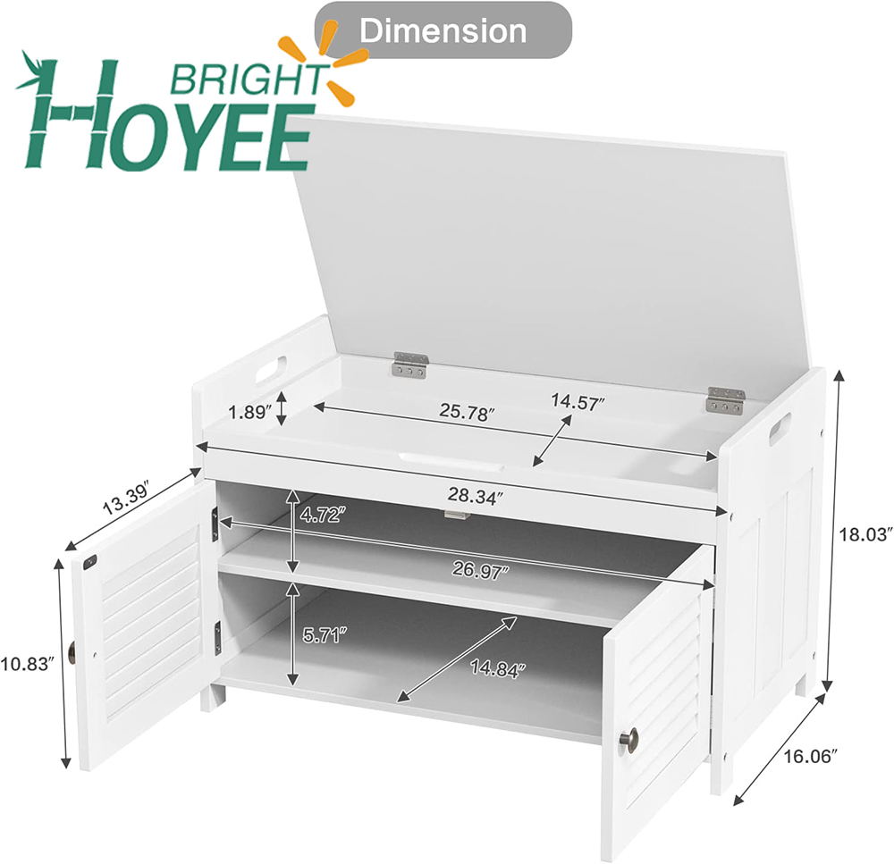 New Style Entryway Bench with Door Cabinet, Adjustable Shelve
