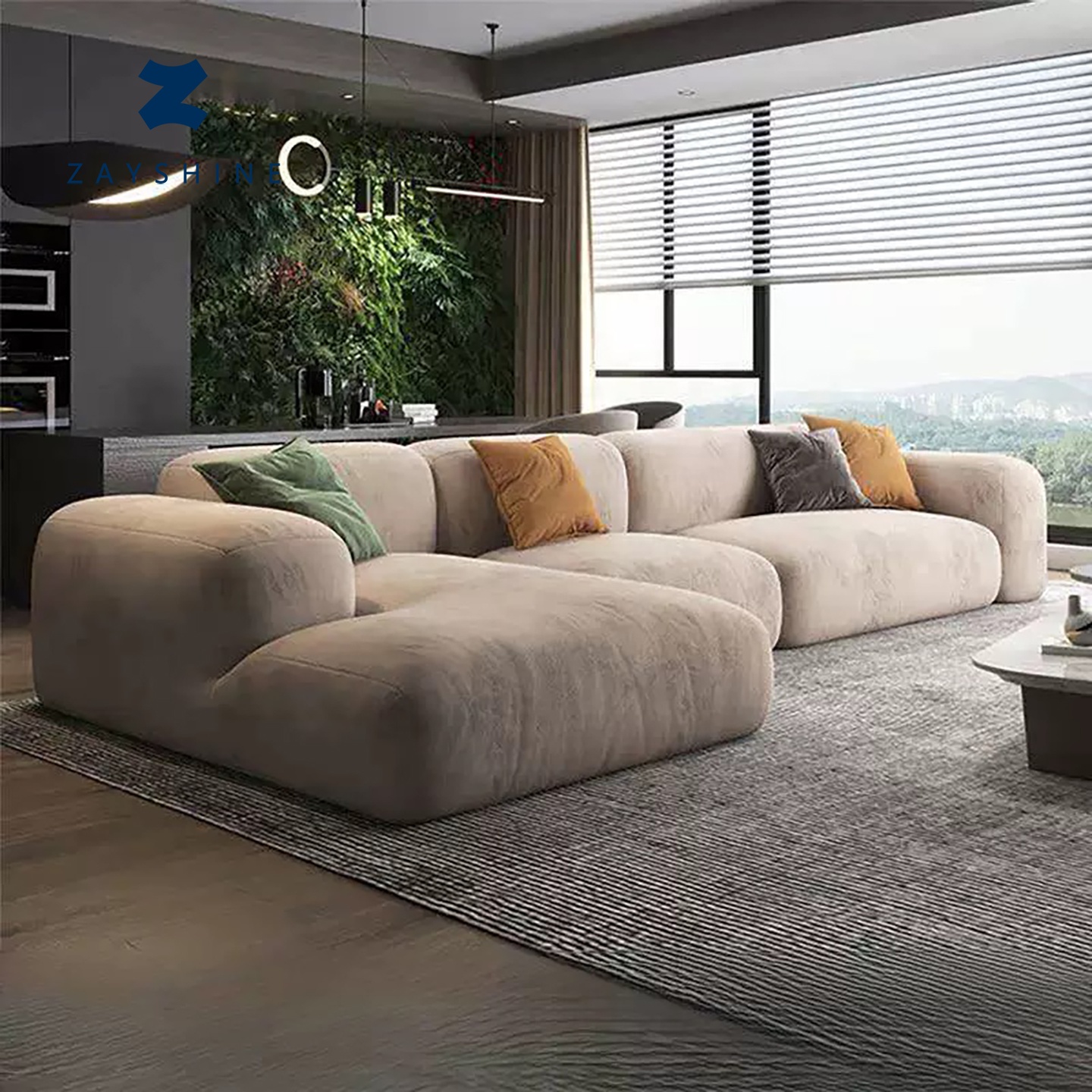 Zayshine Nordic Modern Luxury Velvet 3-seater L-Shape Living Room Sofa Set Modular Washable Villa Apartment Hotel Floor Sofa
