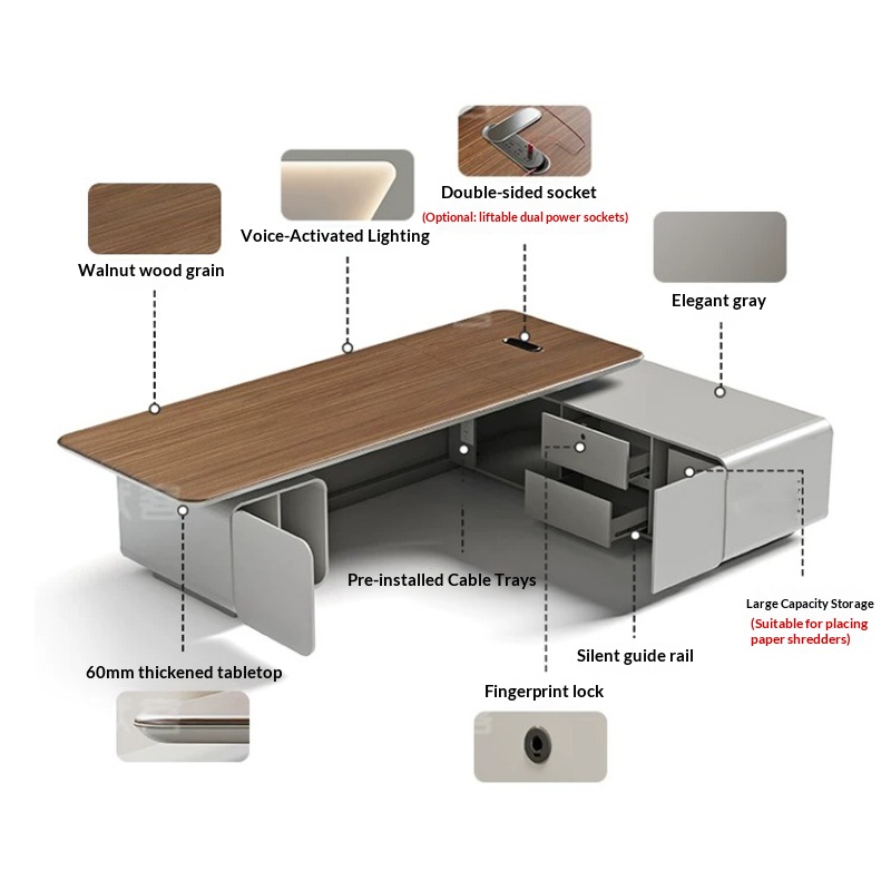 Luxury L Shape Wooden Executive Office Desk Modern Minimalist Complete Executive Desk Set CEO Manager High End Light Office