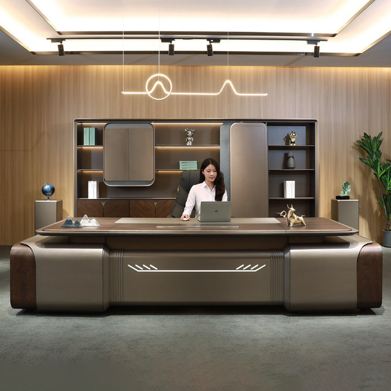 Luxury Modern L-Shaped Executive Office Desk Set Boss Wooden Workstation With Panel Style Office Furniture Table
