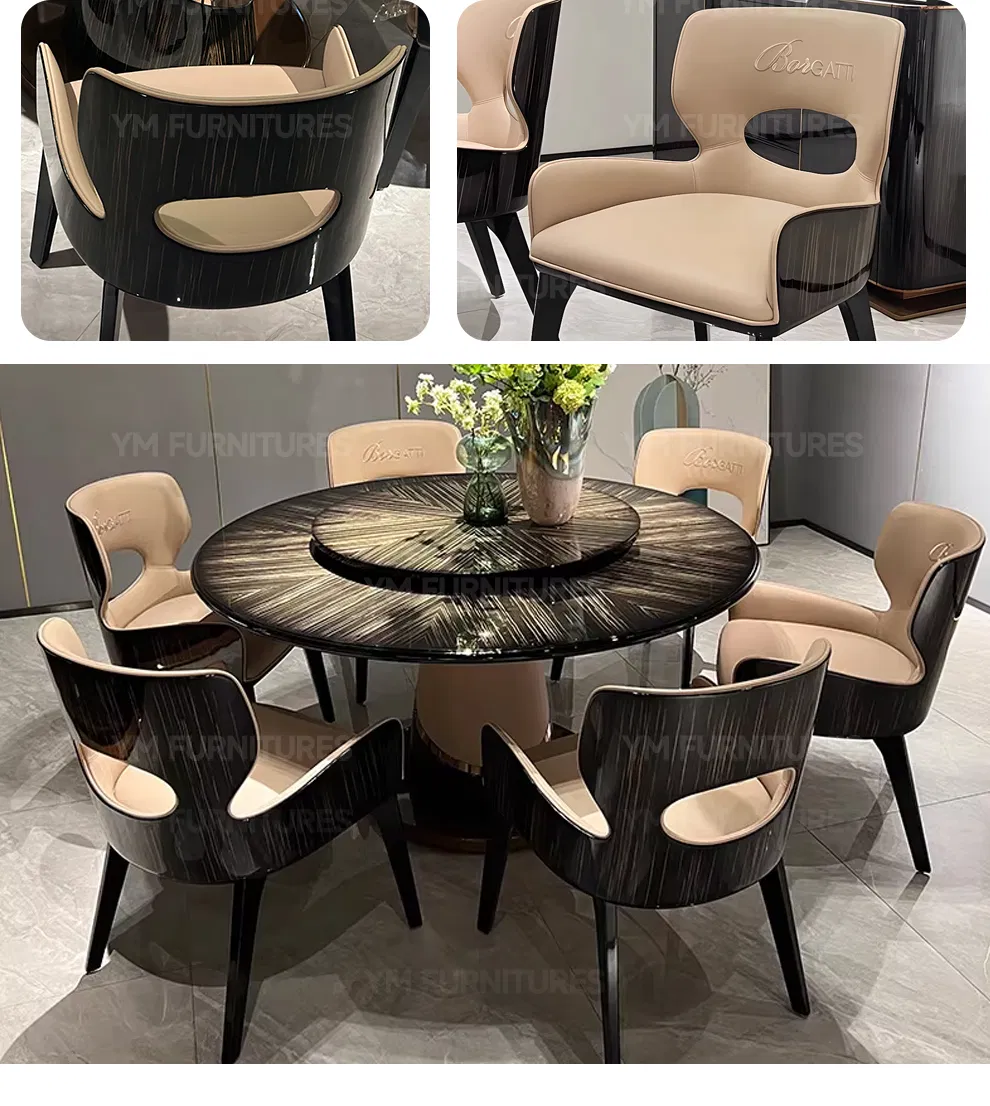 Dining Room Modern Furniture Round Wooden Lacquer Dining Table Set with Rotating Turntable