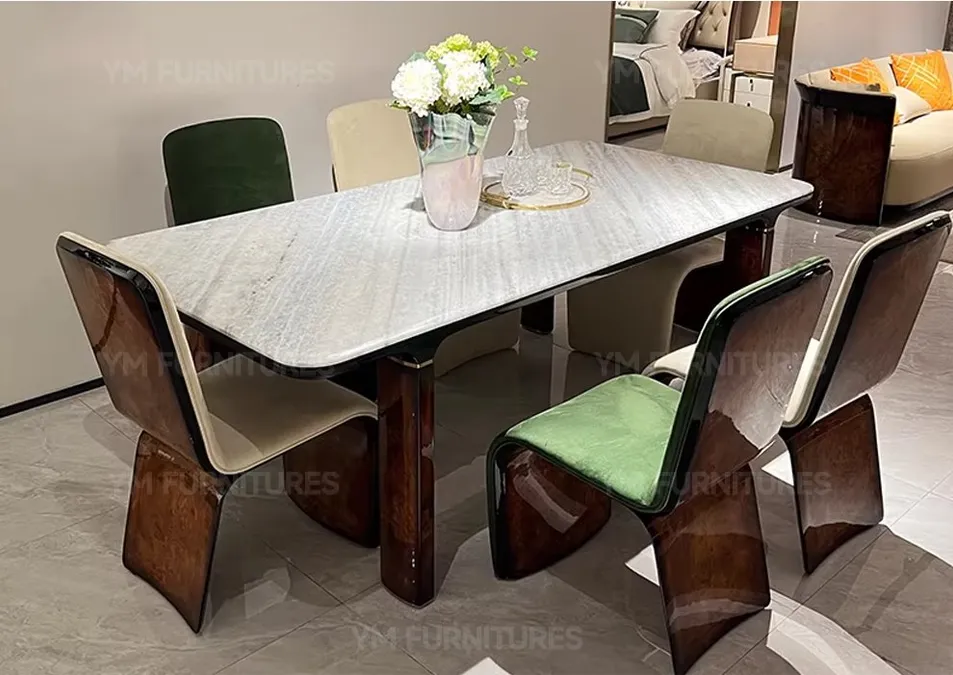 Dining Room Modern Furniture Round Wooden Lacquer Dining Table Set with Rotating Turntable