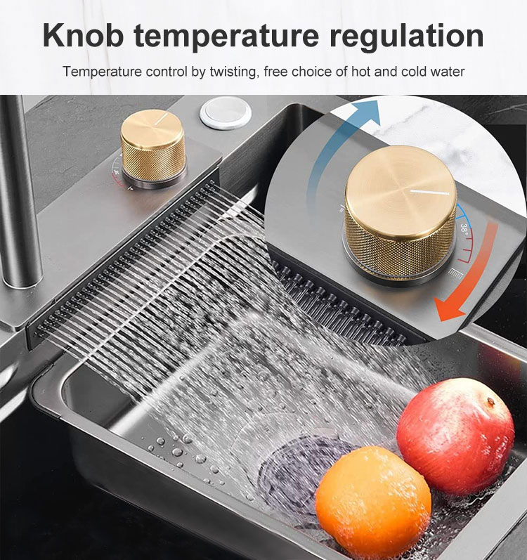 Modern Smart Multi-functional Rainfall Kitchen Sink Handmade Stainless Steel 750*460mm Single Bowl Kitchen Sink