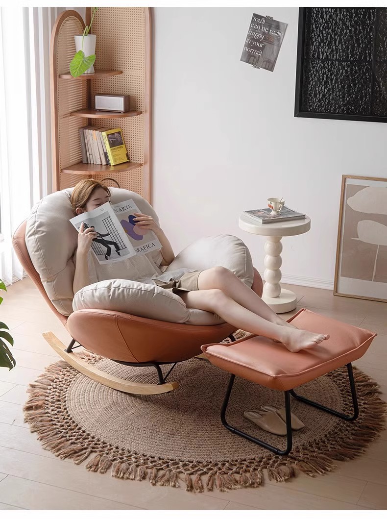 Modern Luxury Living Room Egg Rocking Recliner Lounge Sofa Single Lazy Chair with Metal Frame