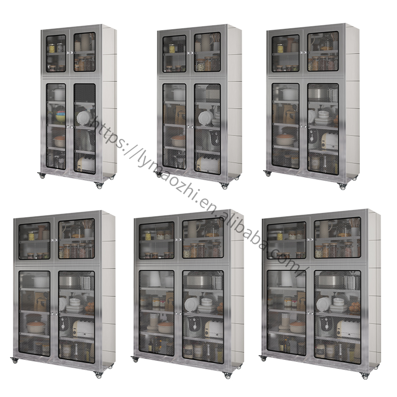 Stainless Steel Mesh Door Storage Locker - Mobile Kitchen Storage Cabinet with Wheels for Utensil Organization