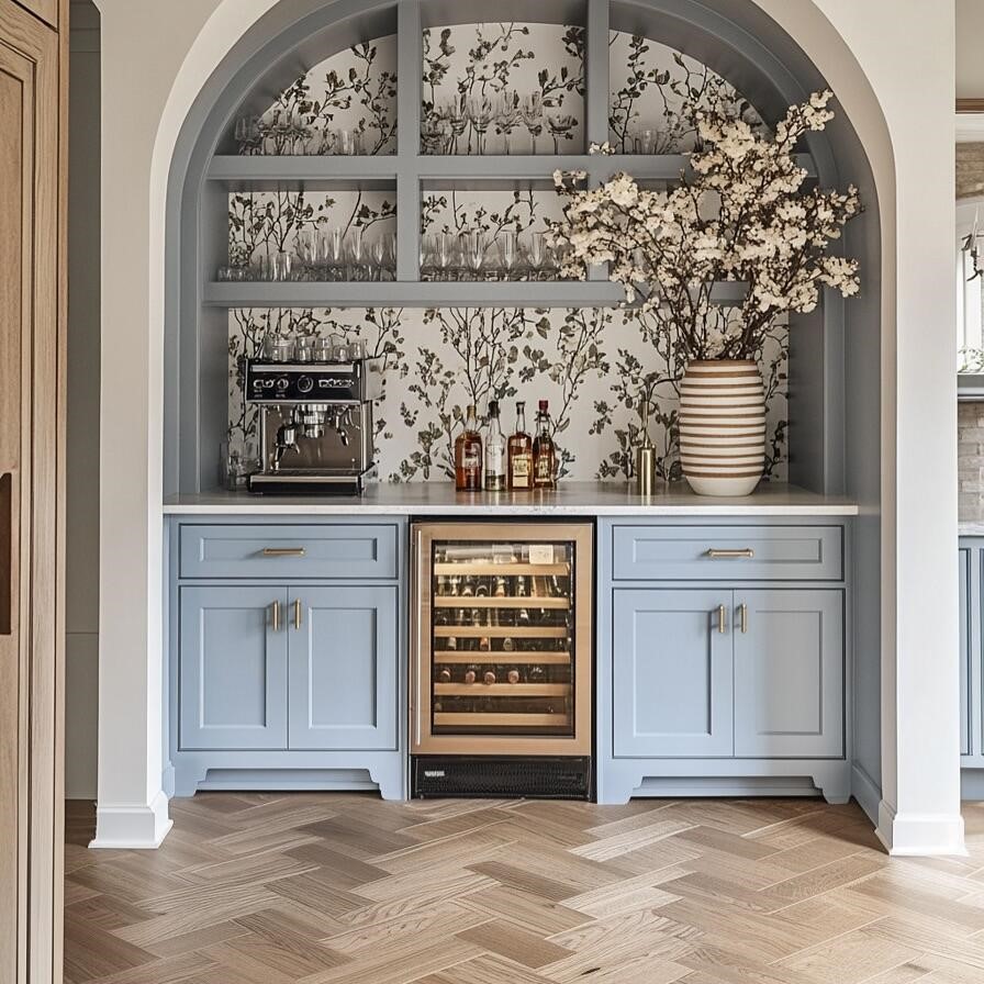 Elegant Integrated Bespoke Sideboard Cabinet with Tableware Compartment for Big Family Daily Storage Use