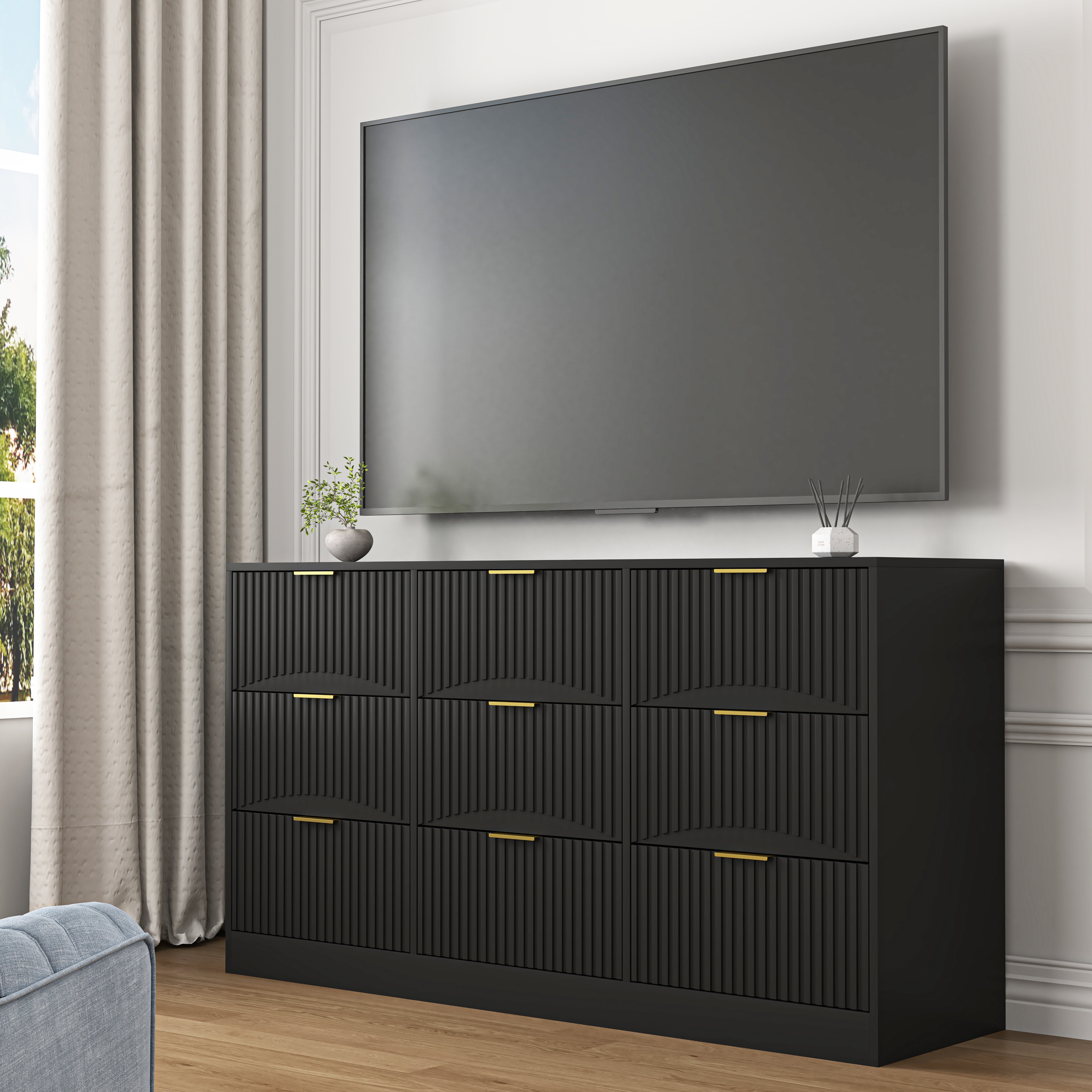 Black 9 Drawer Dresser Detail 4