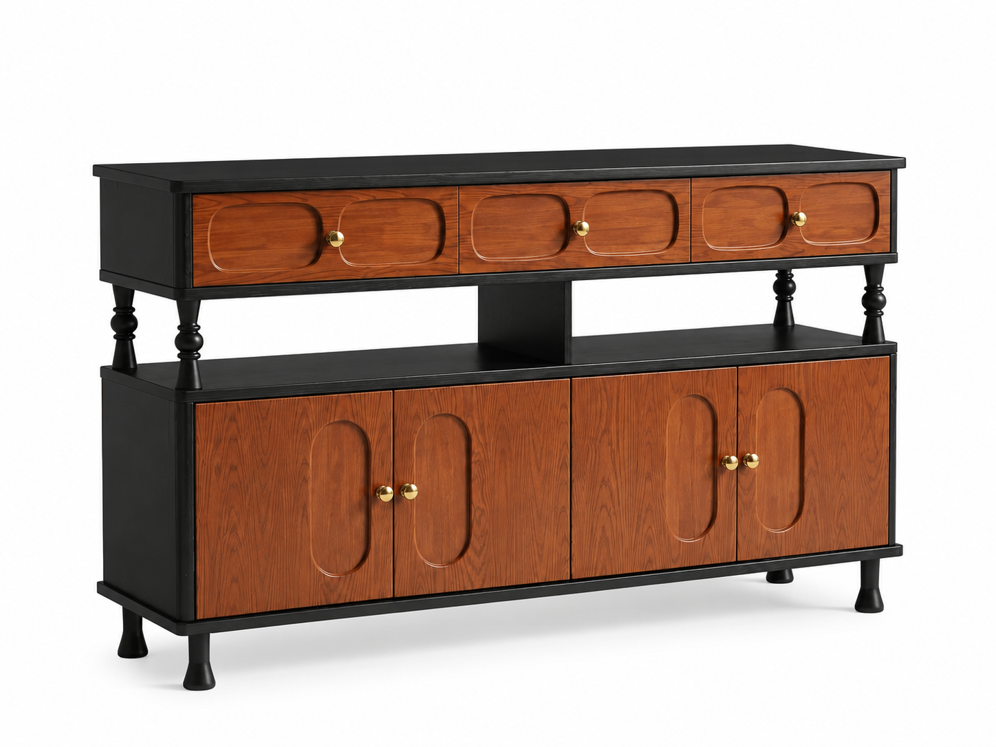 Mid Century Solid Wood Sideboard Buffet Cabinet Retro Kitchen Storage Cabinet with Drawers and Doors for Dining Room Living Room