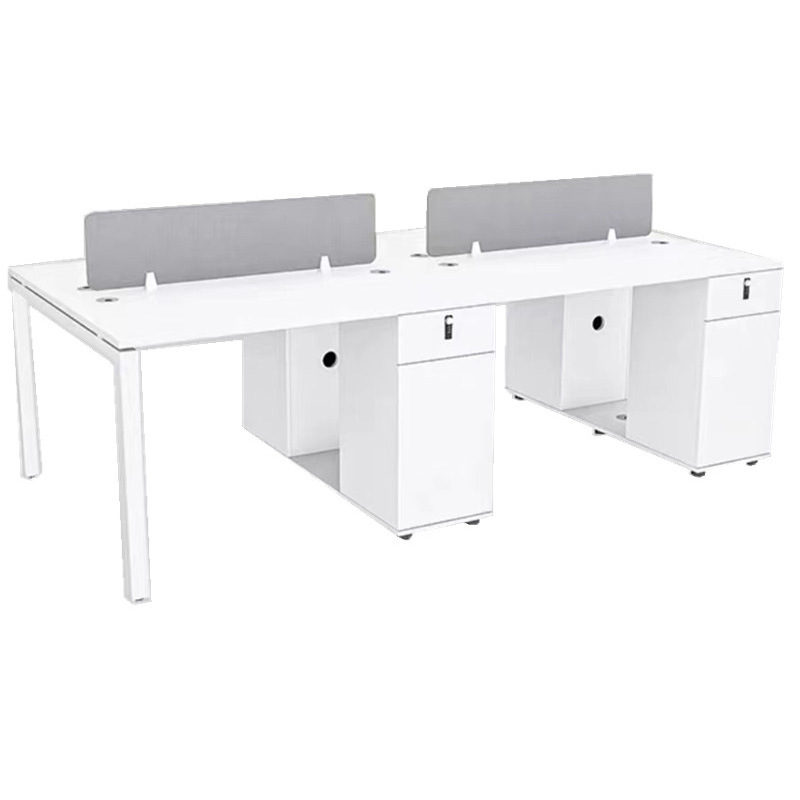 Simple Modern Home Office Furniture 4-Person Staff Desk and Chair Set with Modular Bamboo Screen Partition