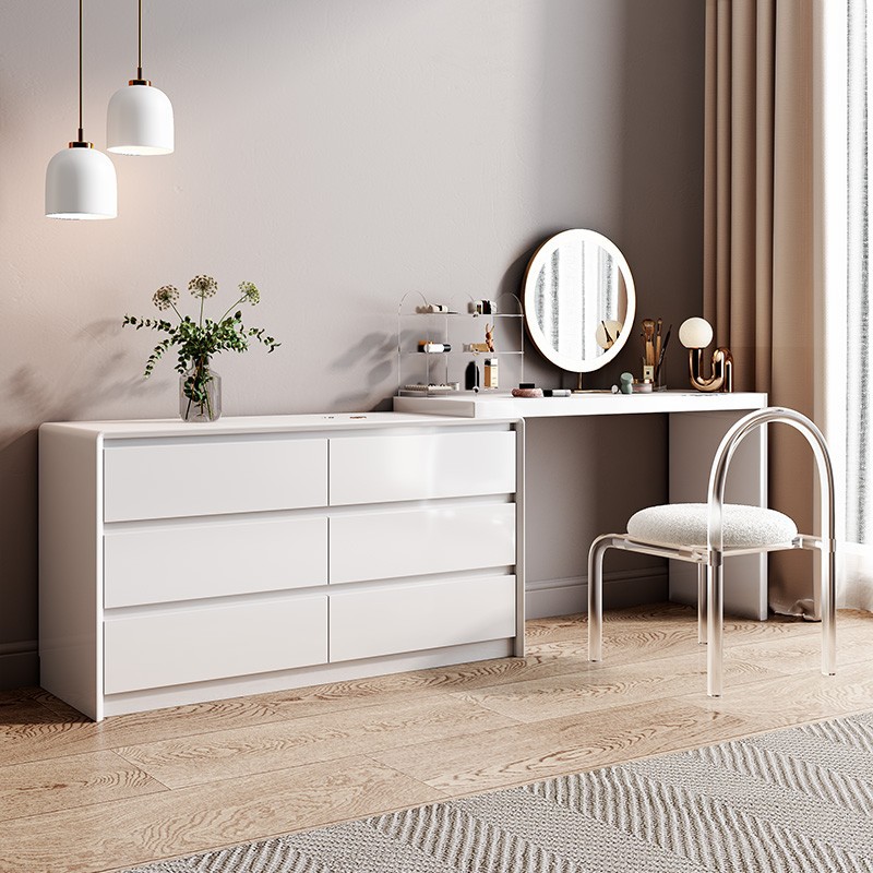Modern Solid Wood Bedroom Dresser Makeup Table Bucket Cabinet Integrated Chest Makeup Table with Drawers