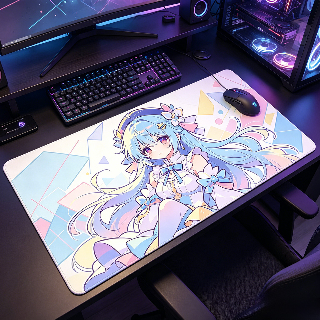 Custom Printed 90*40CM Gaming Desk Mat Anime Large Mouse Pad Non-slip Waterproof Stitched Rubber Keyboard Mat