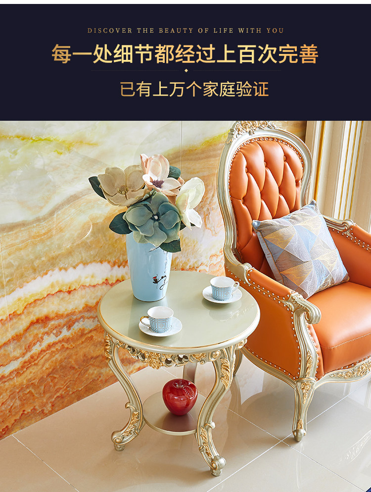 European &amp; American Style Genuine Leather Solid Wood High Back Carved Sponge Filled One Seat Sofa Armchair for Bedroom Study