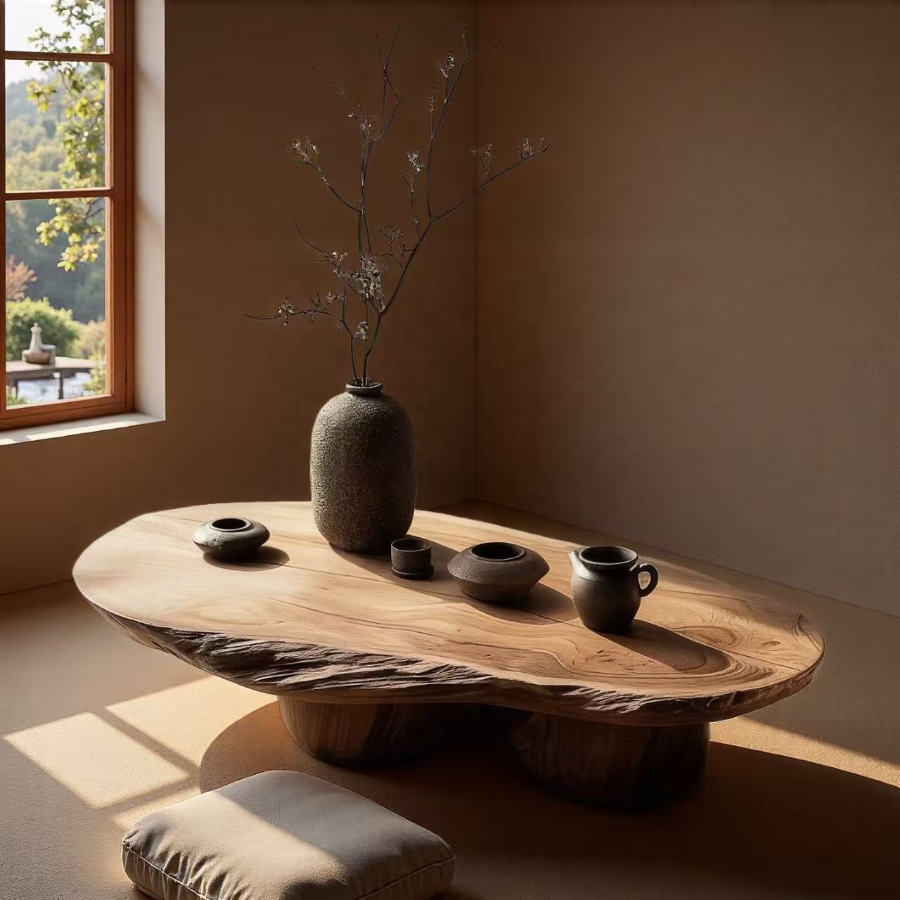 Modern Portable Round Living Room Coffee Table with Storage 2 Tier Open Shelf Wooden Furniture for Bedroom Office Apartment Use
