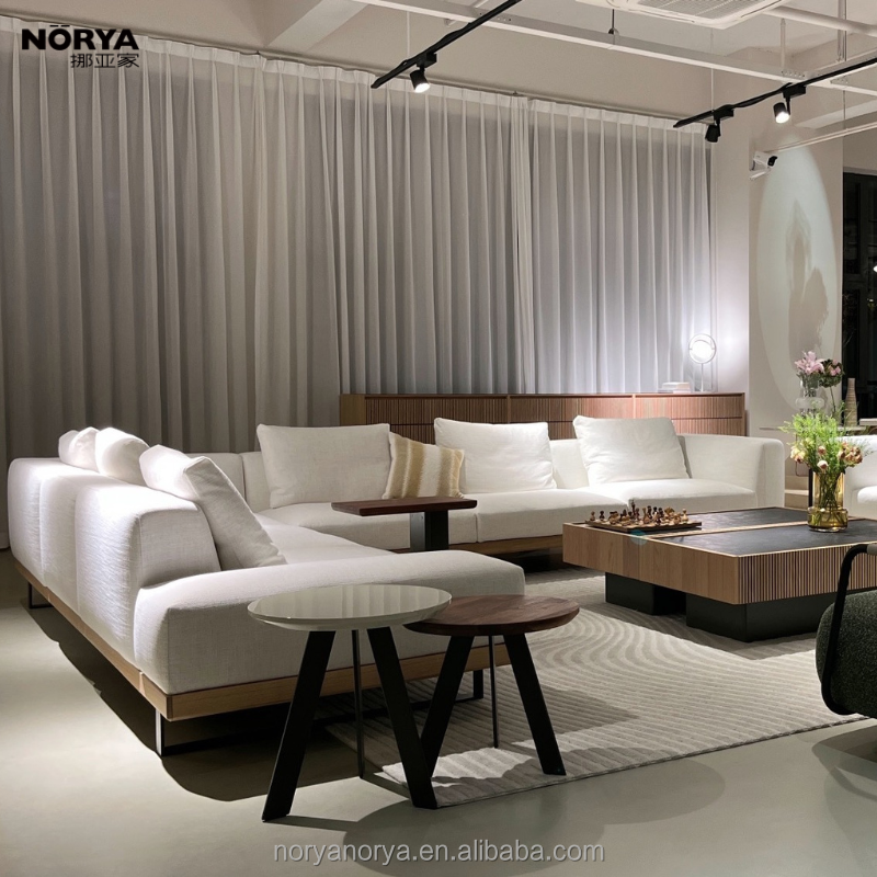 NORYA Italian Modern Fabric L-shaped Combination Luxurious Sofa Set For Living Room Wood Furniture European White Oak White