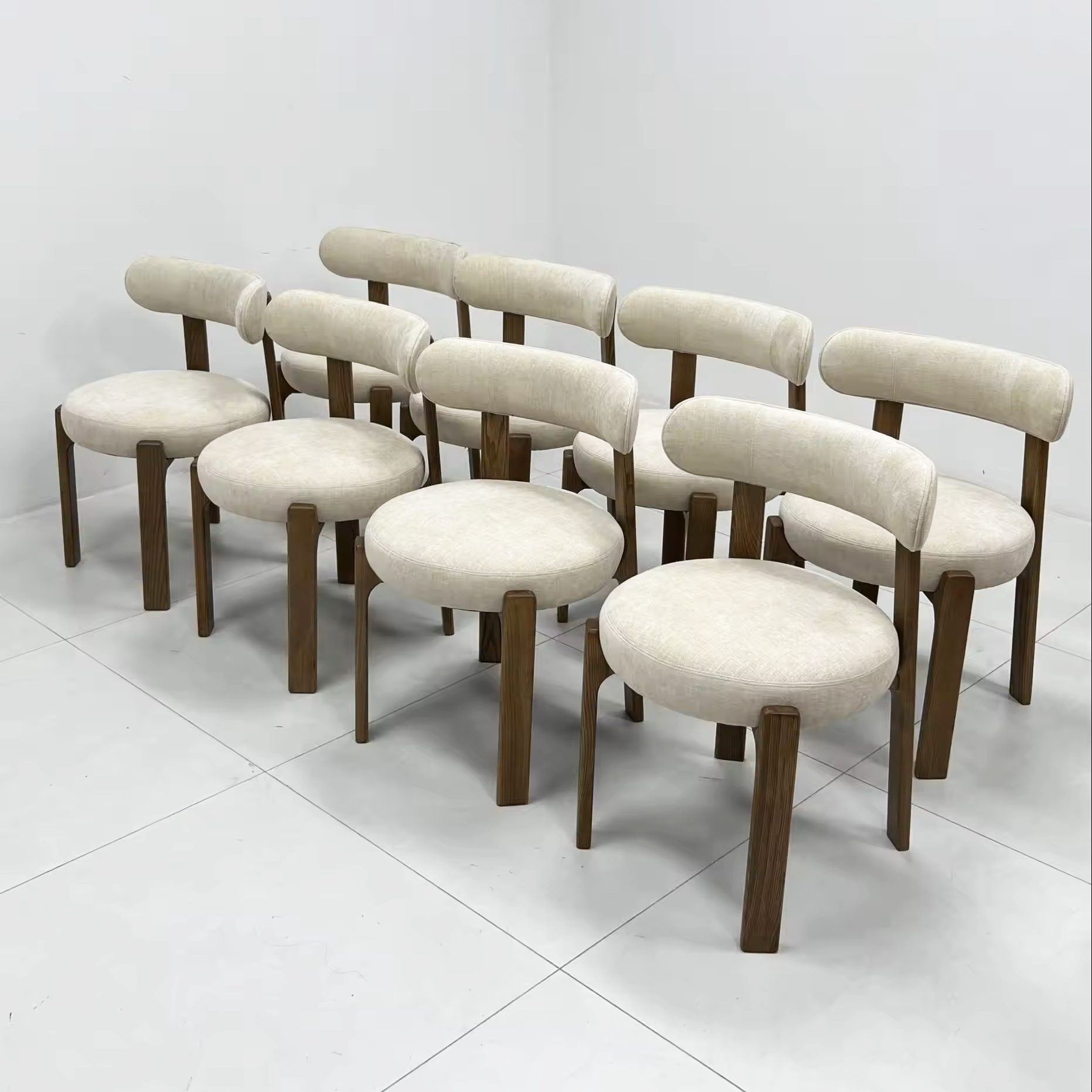 Nordic Designer Upholstered Wood Chair Sculptural Geometric Solid Wood Dining Armchair For Hotel Project And Restaurant
