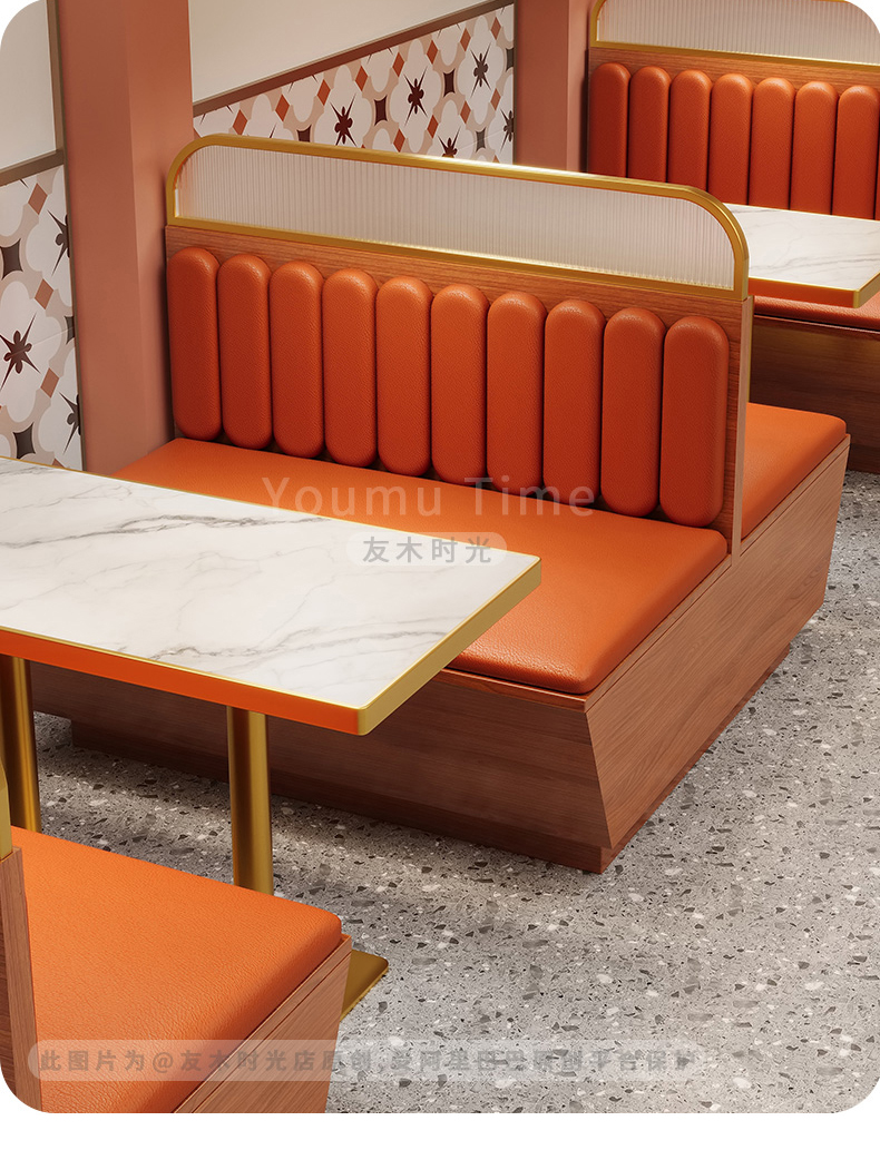 Light Luxury Commercial Restaurant Furniture Set Metal Dining Chairs Sintered Stone Dining Table and Booth Sofas for Cafe Hotel