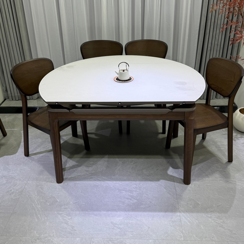 Modern Foldable Dining Table Set with Stylish Solid Wood Legs