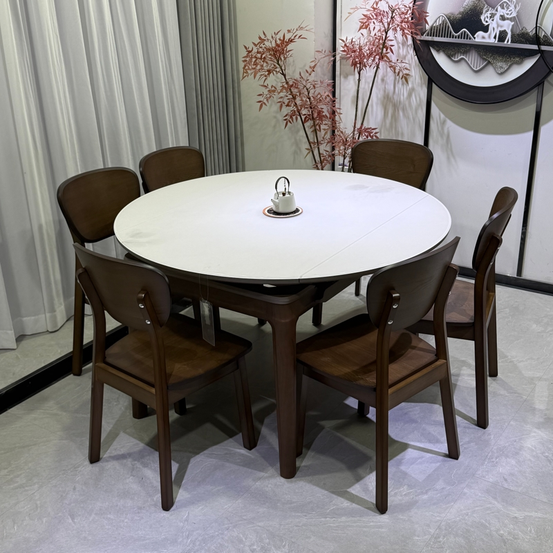 Modern Foldable Dining Table Set with Stylish Solid Wood Legs