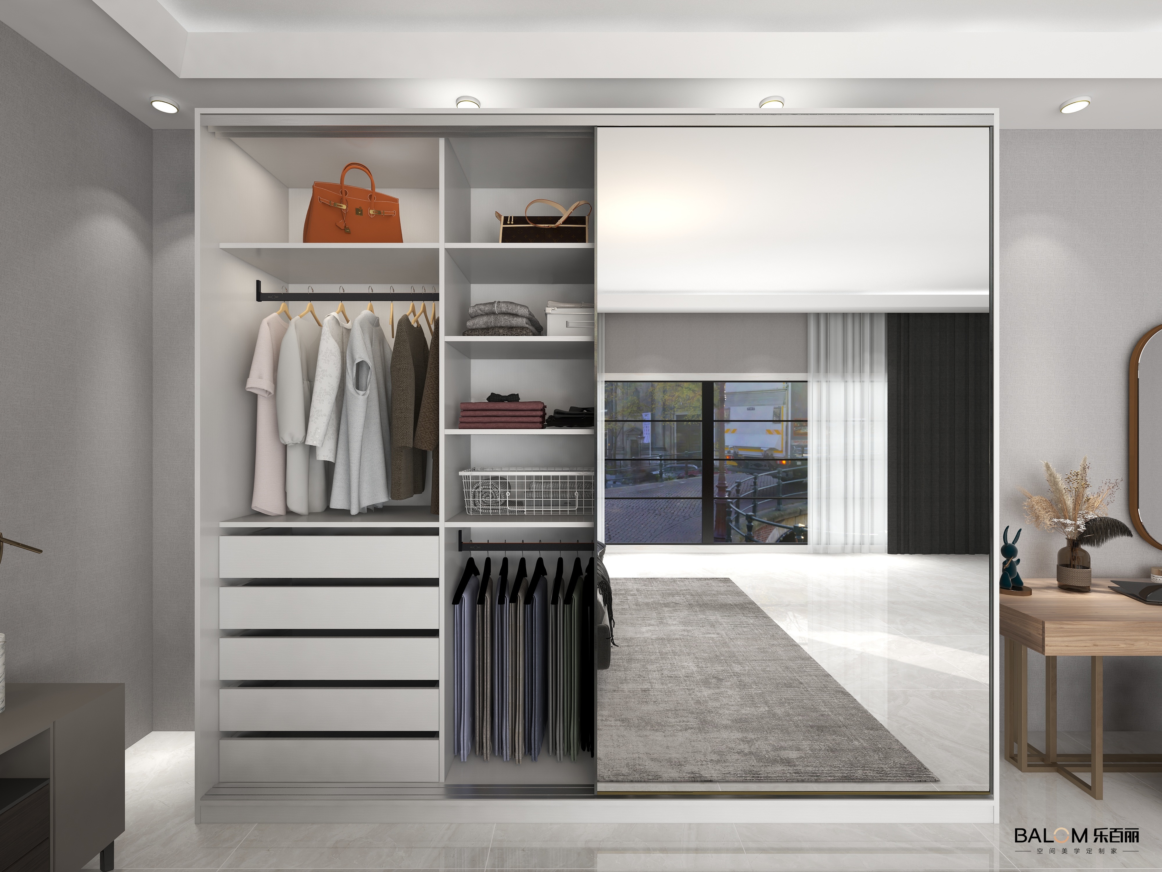 Balom Modern Sliding Door Wooden Wardrobe With Mirrored Panels Space-Saving Storage Solution For Bedrooms For Home Use