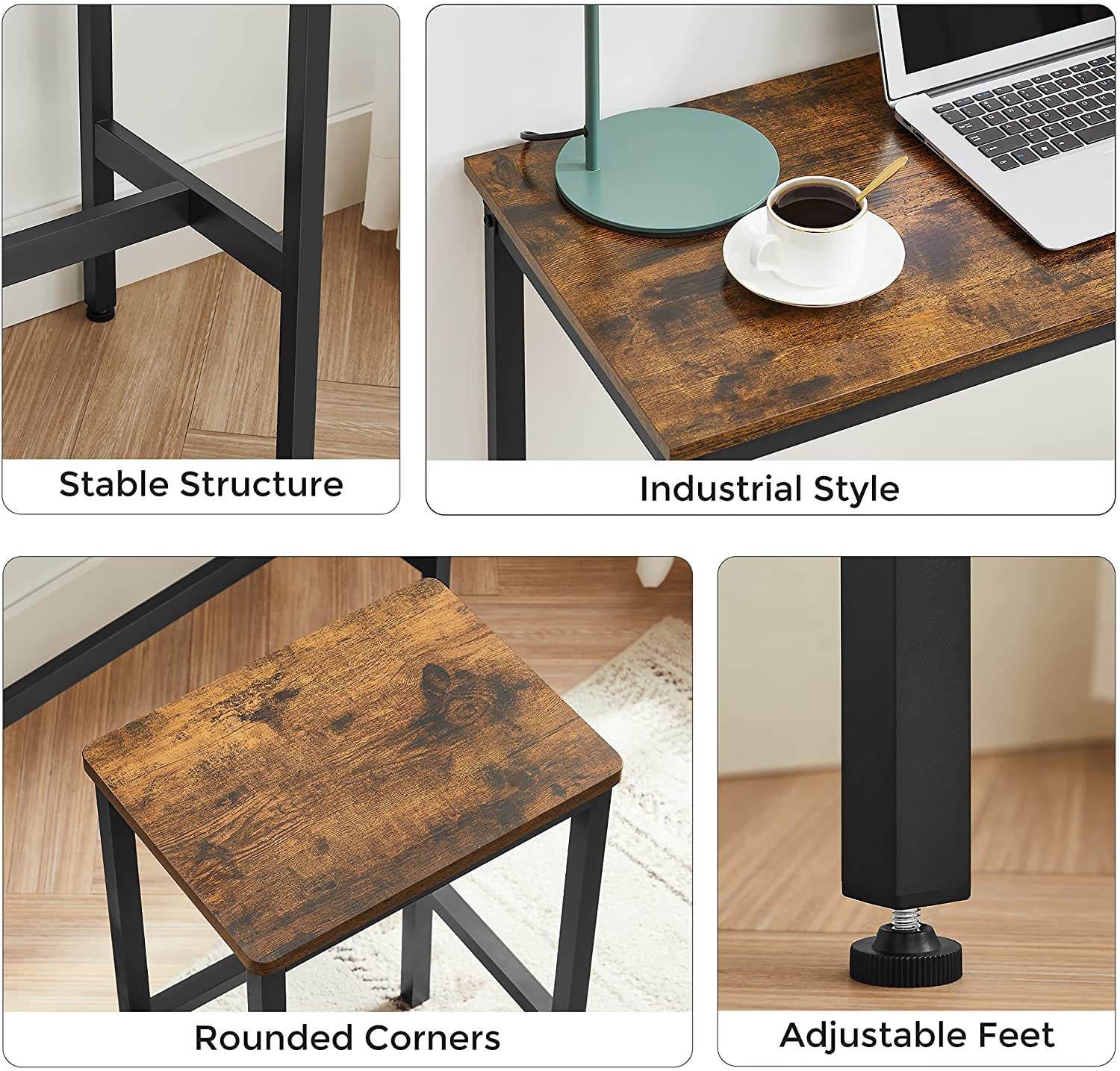 Industrial Dining Table Set Bar Table and Chairs Set Kitchen Bar Height Table with Stools Set of 2 Steel Frame