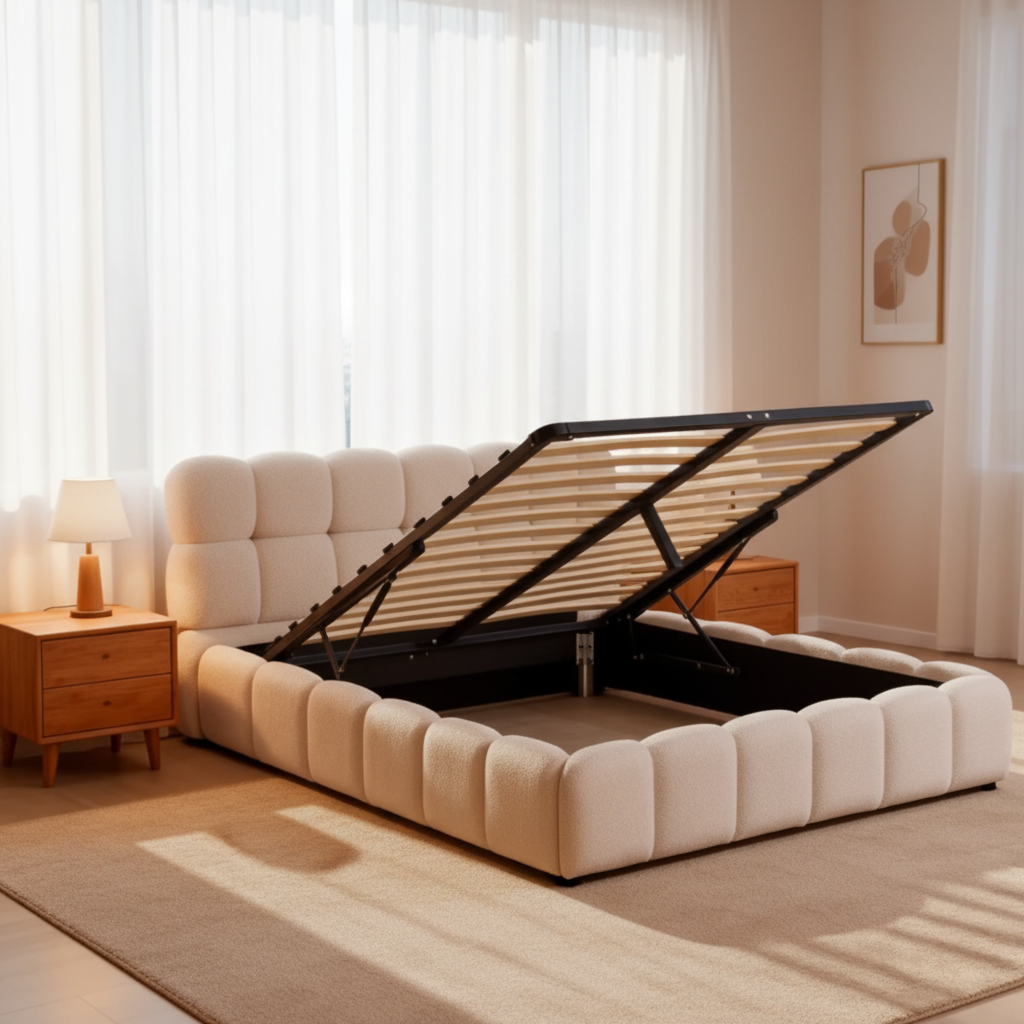 Hot Selling Modern Fabric Luxury King Size Soft Upholstered Bed Bubble Storage Bed Frame for Bedroom Furniture