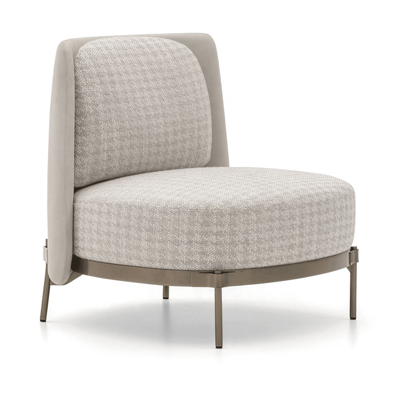 Luxury Upholstered Fabric Lounge Chair Accent Chair Sofa Chair Gold Stainless Steel Base Hotel Lobby Hospitality Furniture