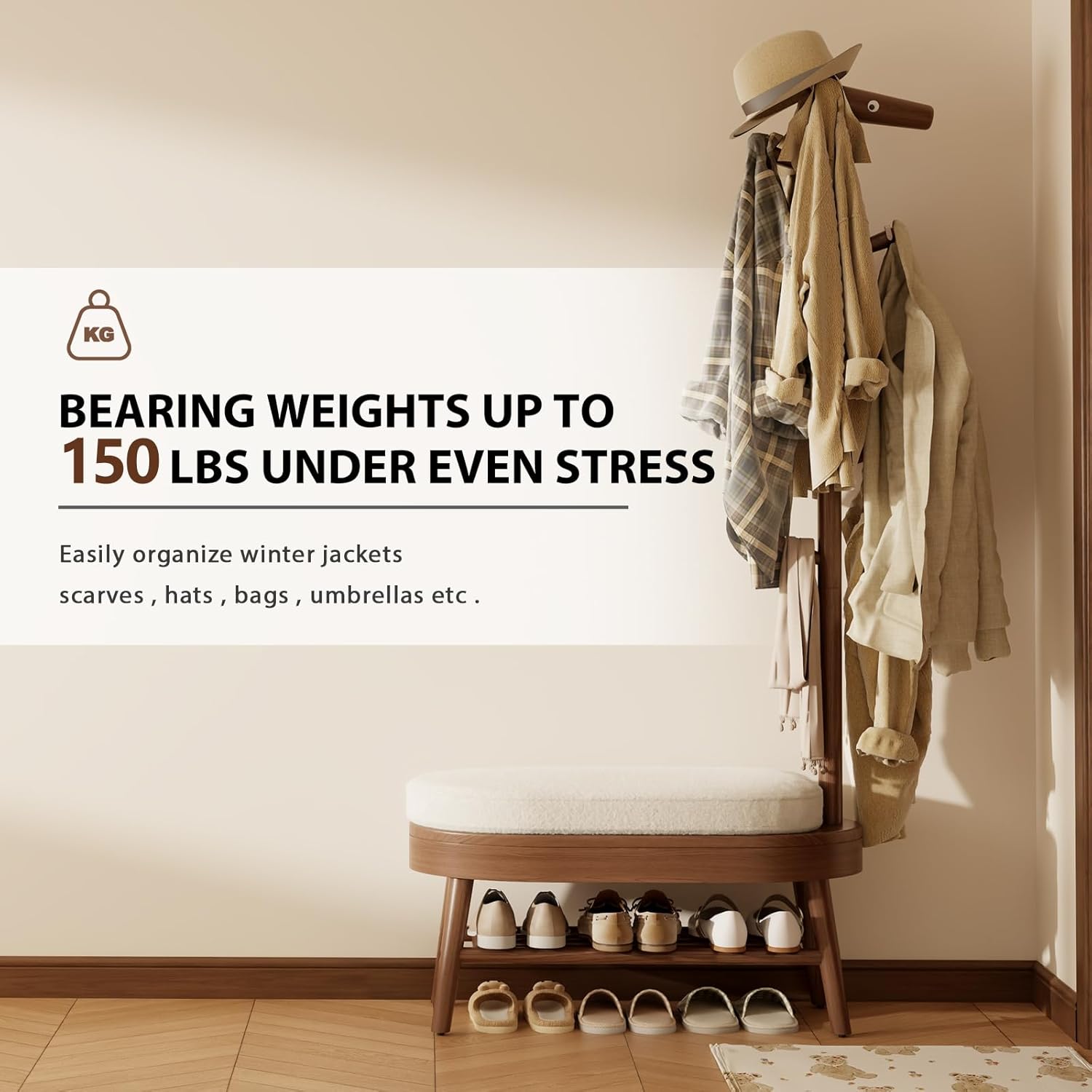 US Stock Modern Wooden Narrow Shoe Bench &amp; Coat Rack with Shoe Storage for Entryway Shoe Bench Entryway Coat Rack XD018