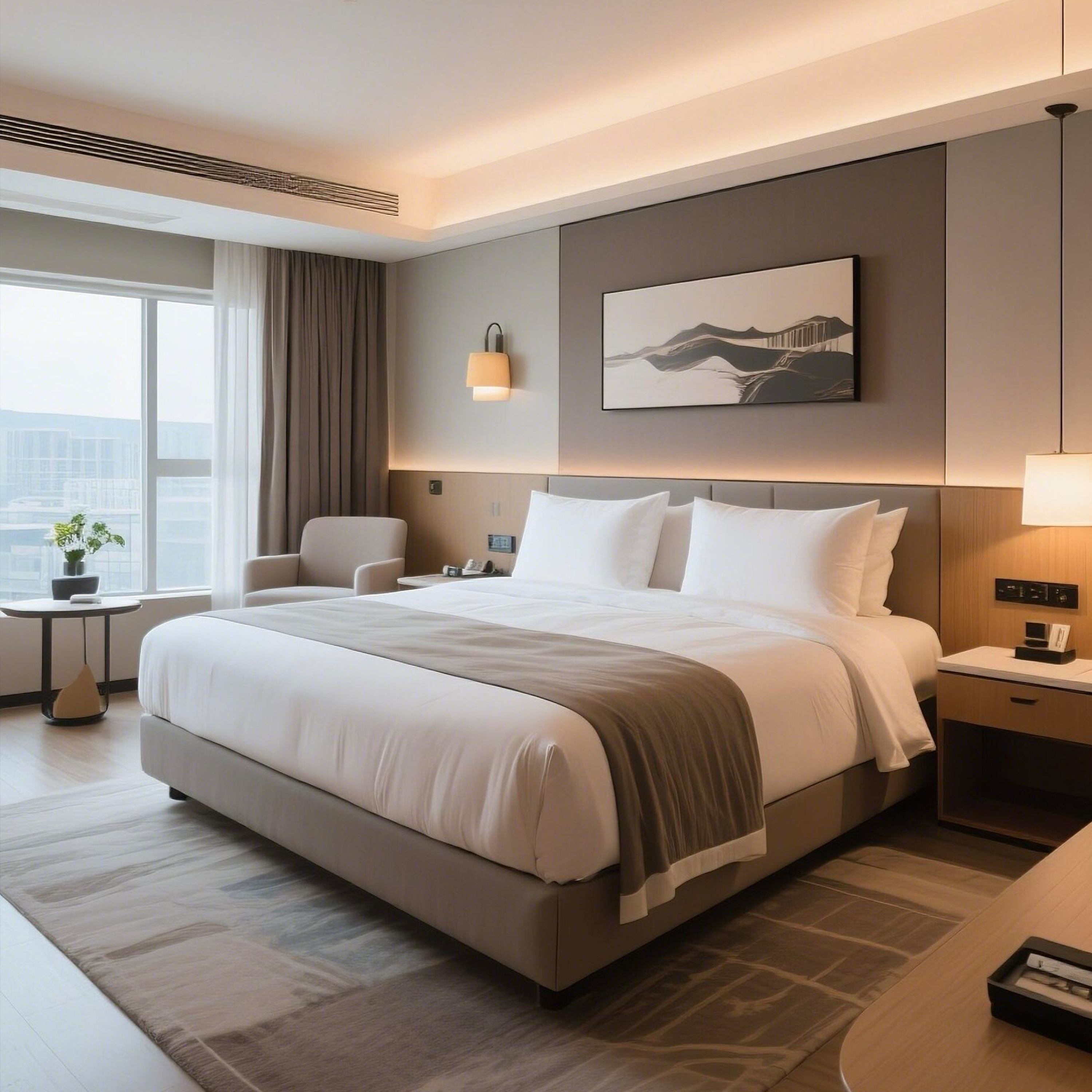 Modern Five-Star Hotel Bedroom Set Furniture Solid Wood Panel Customized By Factory Direct For Living Room And Bedroom