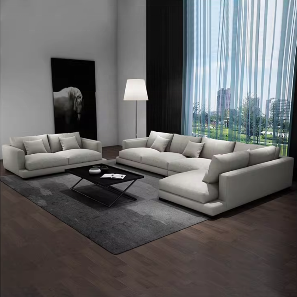 Zayshine Italian Modern Minimalist Luxury White Linen 5-seater Living Room Sofa Set L-Shape Modular Villa Apartment Corner Sofa