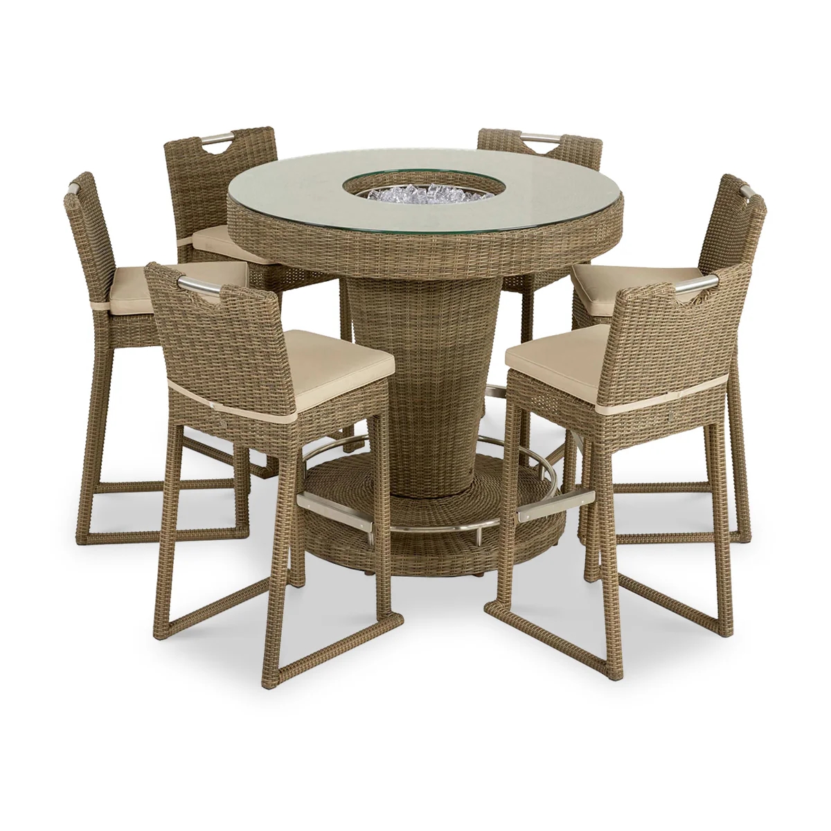 Hot Sale Outdoor Furniture Bar Counter Suit Durable Rattan Rattan Bar Stool and Chair Round Rattan Bar Set