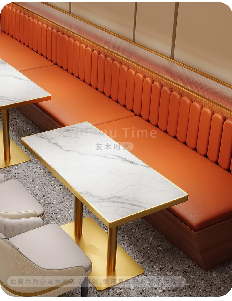 Light Luxury Commercial Restaurant Furniture Set Metal Dining Chairs Sintered Stone Dining Table and Booth Sofas for Cafe Hotel