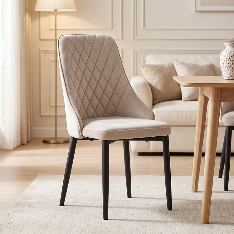Modern Stainless Steel Upholstery Dining Chairs Nordic European Style Beige Cream Dining Chair