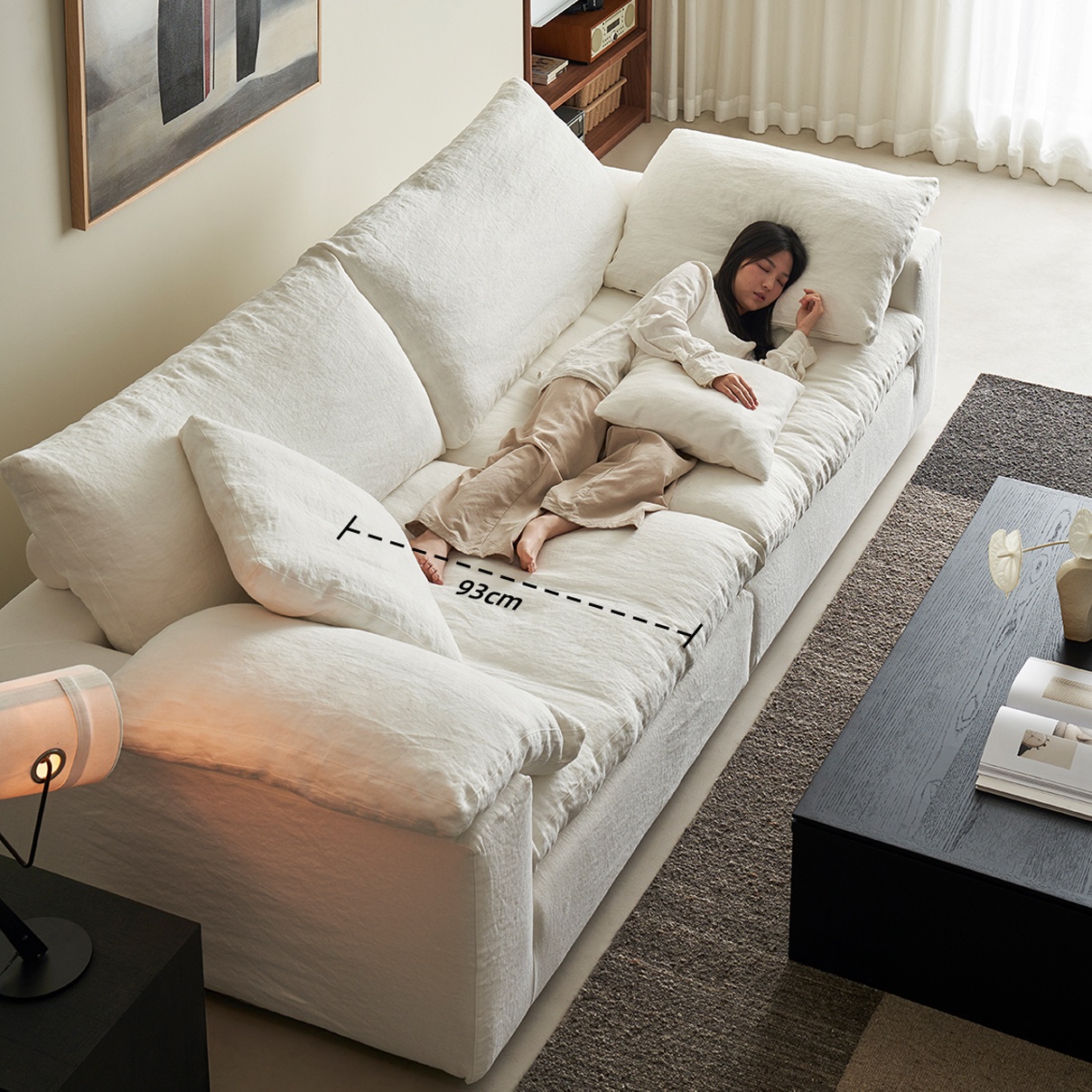 Zayshine Italian Modern Luxury White Linen 3-seater Modular Living Room Set Sofa L-Shape Washable Apartment Villa Cloud Sofa
