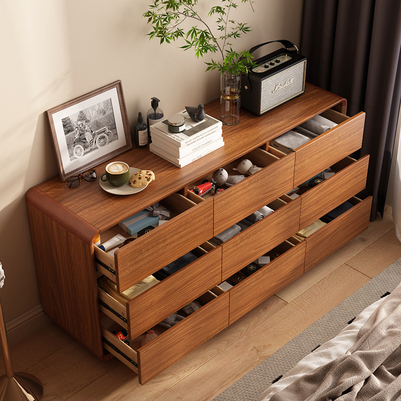 Vintage Style Solid Wood Nine-Drawer Multifunctional Dresser Chest Bedroom Living Room Floor-Mounted Storage Cabinet