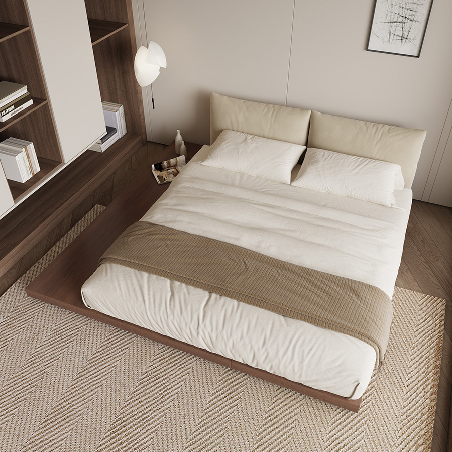 Bedroom Furniture Solid Wood Floating Platform Frame Queen King Size Low Bed Japanese-style Tatami Bed Floating Bed Frame