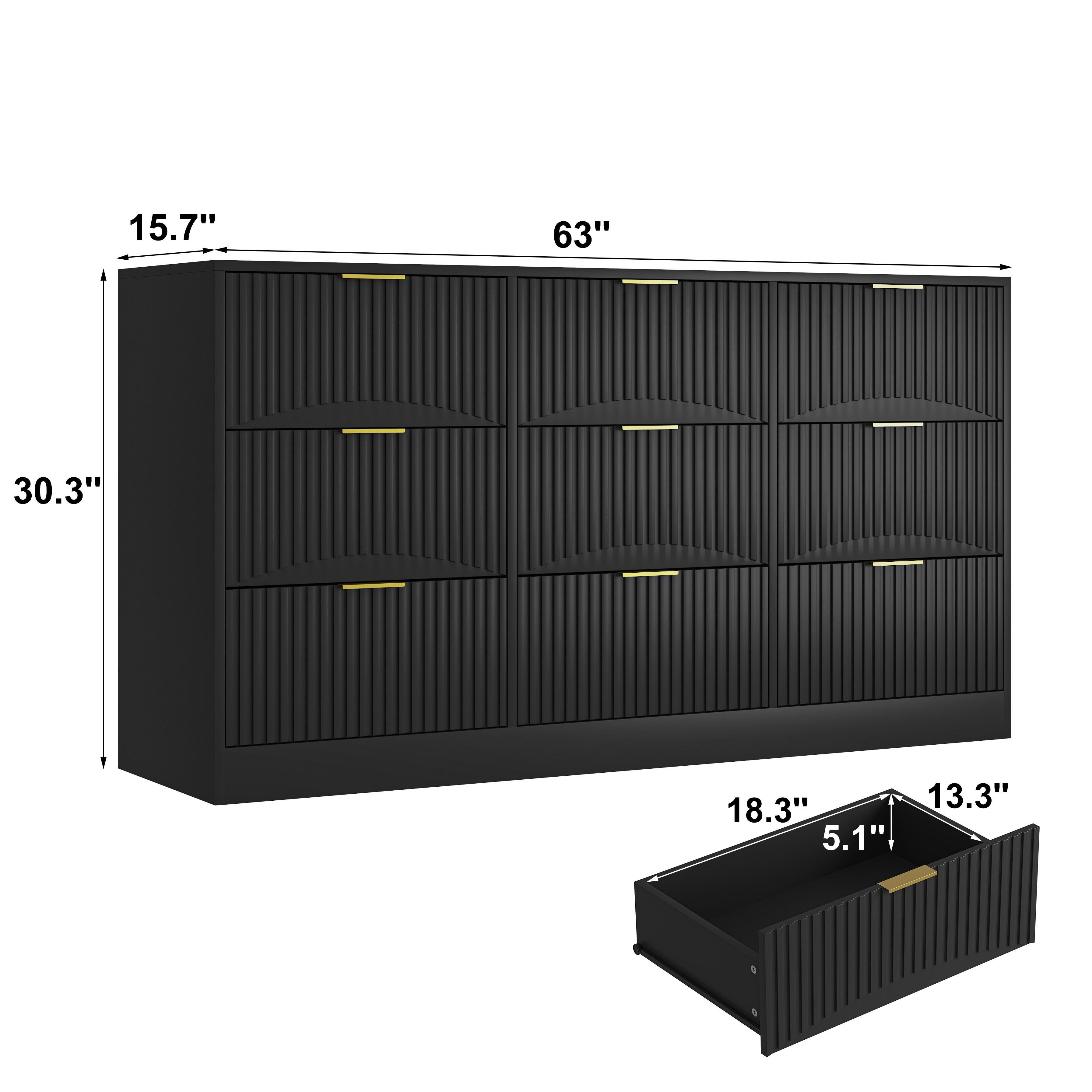 Black 9 Drawer Dresser Detail 8