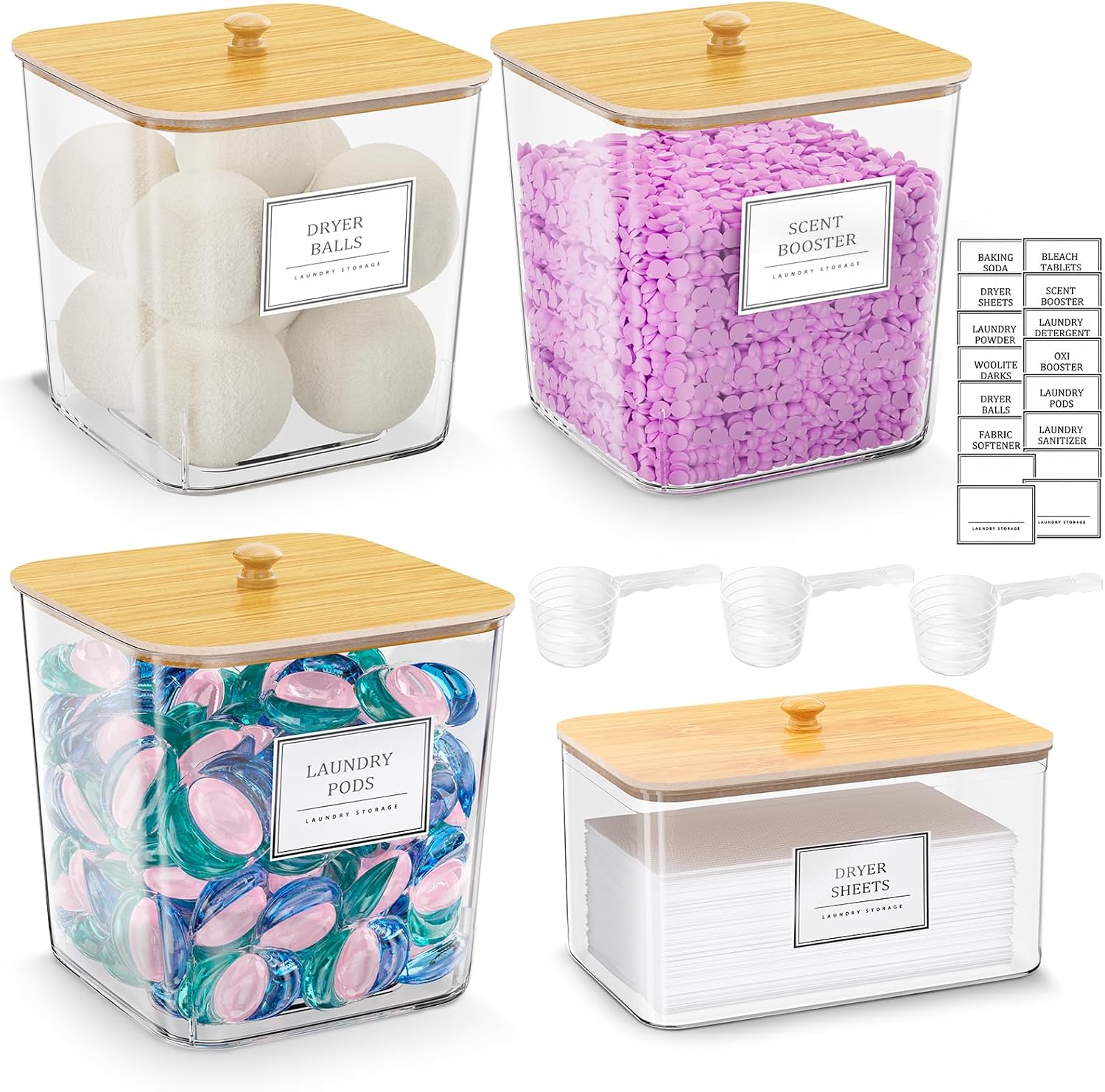 Large Organizer Clear Laundry Room Organization Detergent Powder Container Laundry Pods Storage Container With Bamboo Lid