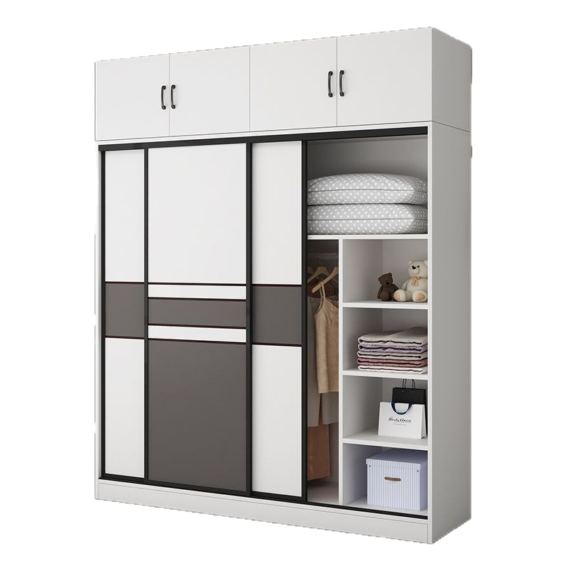Wardrobe for Home Bedroom Sliding Door Modern Minimalist Artificial Board Storage Cabinet Large Closet for Rental Home Furniture